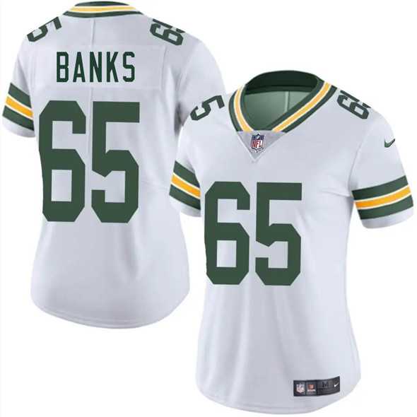 Women%27s Green Bay Packers #65 Aaron Banks White 2025 Vapor Untouchable Limited Stitched Jersey Dzhi